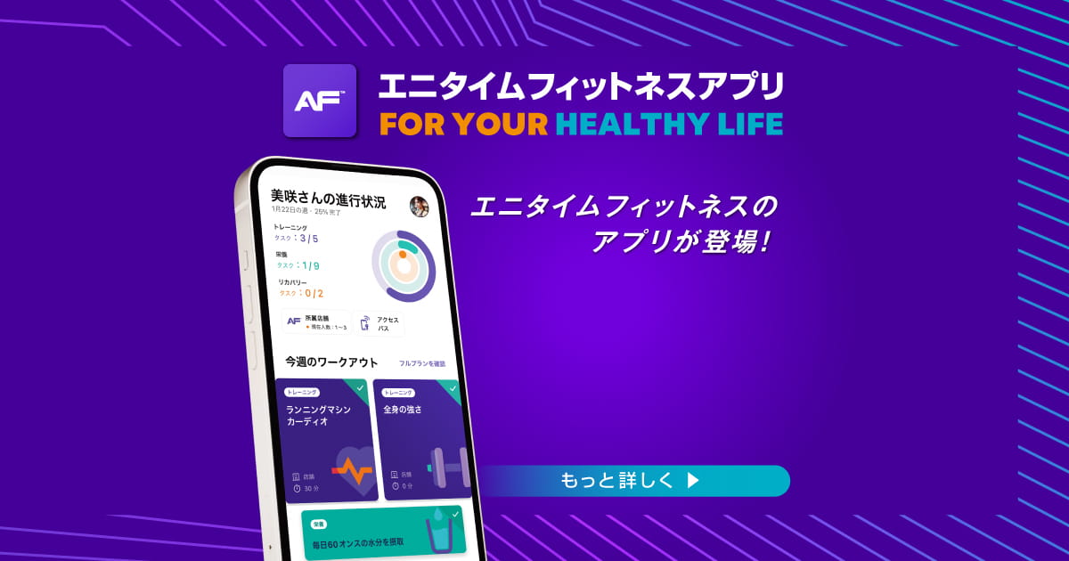 エニタイムフィットネスアプリ「FOR YOUR HEALTHY LIFE