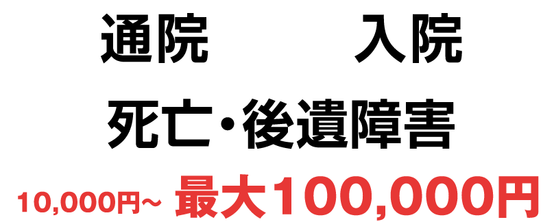 通院/入院/死亡・後遺障害 10,000円～最大100,000円