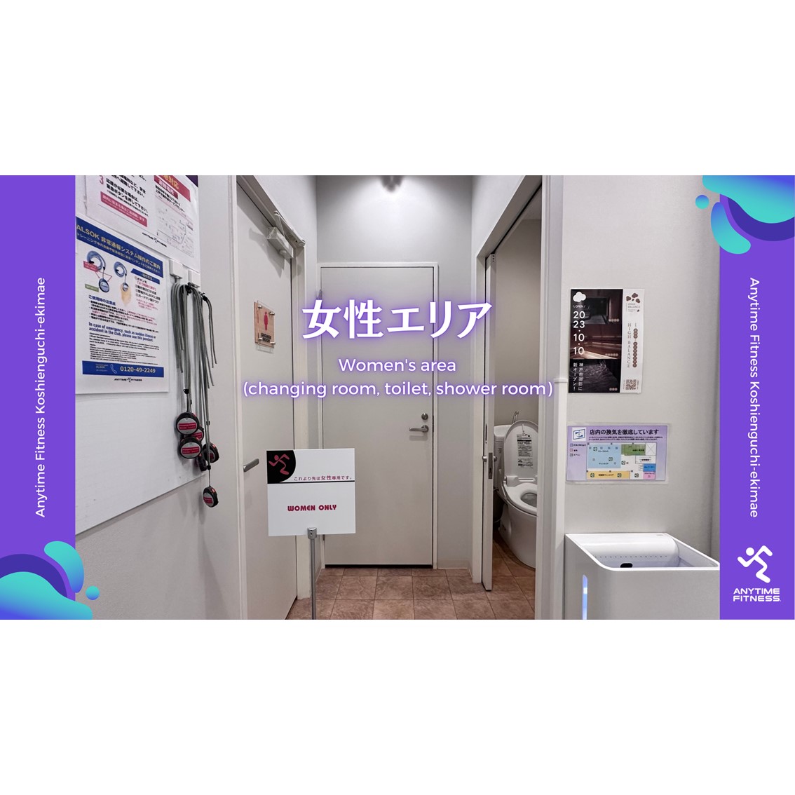 エニタイムフィットネス 甲子園口駅前店：女性トイレ１つ、シャワー１つ、更衣室２つ