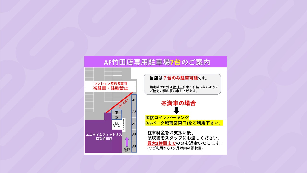 エニタイムフィットネス 京都竹田店：駐車場案内